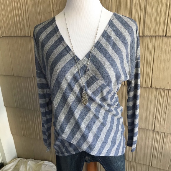 She and Sky Tops - NWT She & Sky Blue & Grey Crossover Blouse